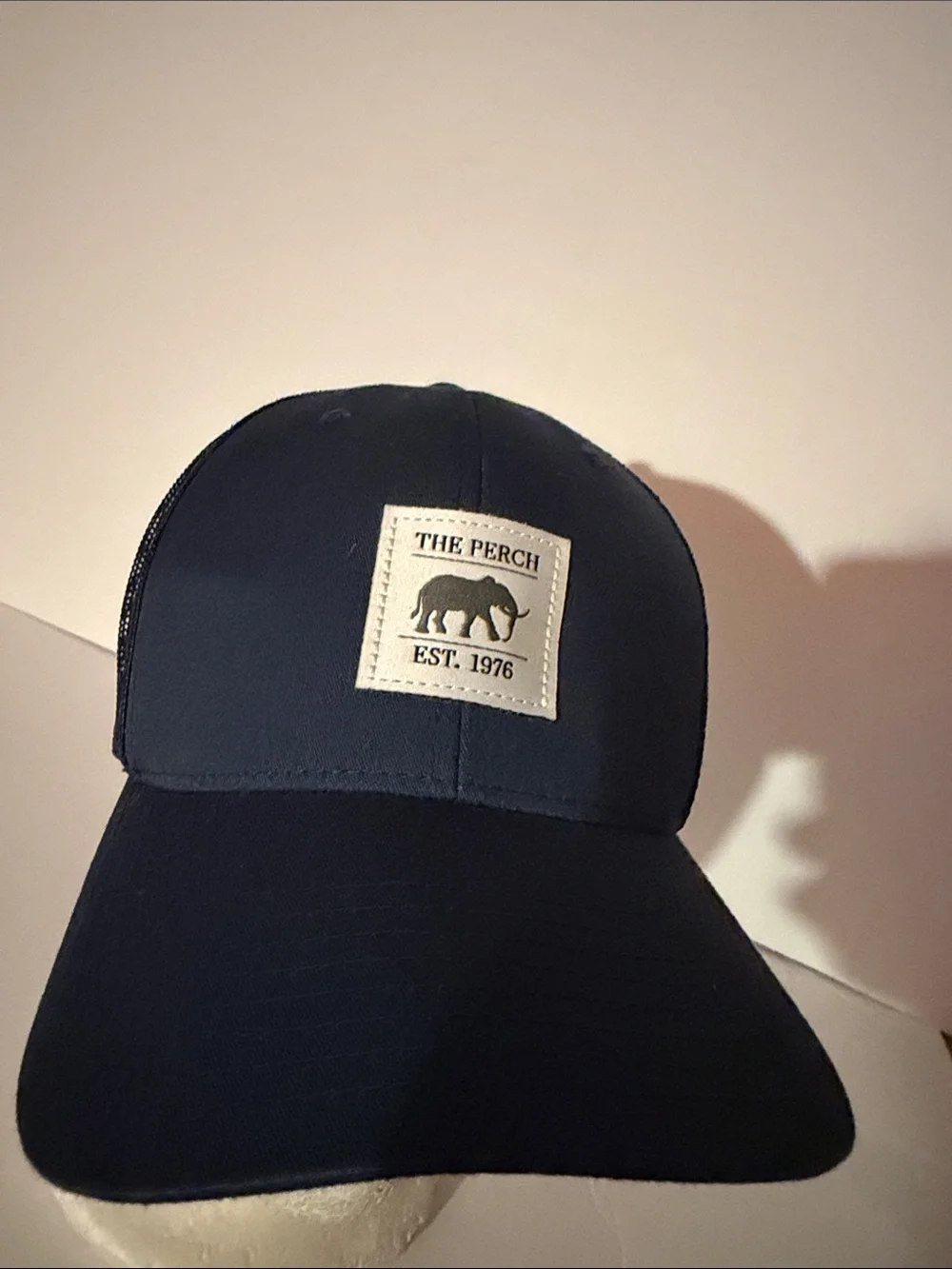 The Perch Est 1976 Elephant Trucker Hat Navy Mesh Snapback Baseball Cap